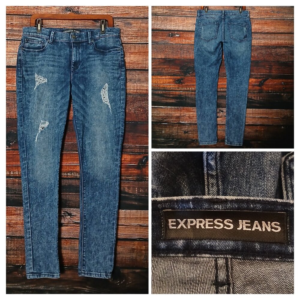 Express Jeans 10 Mia Mid Rise Legging Distressed Acid Wash Denim Stretch